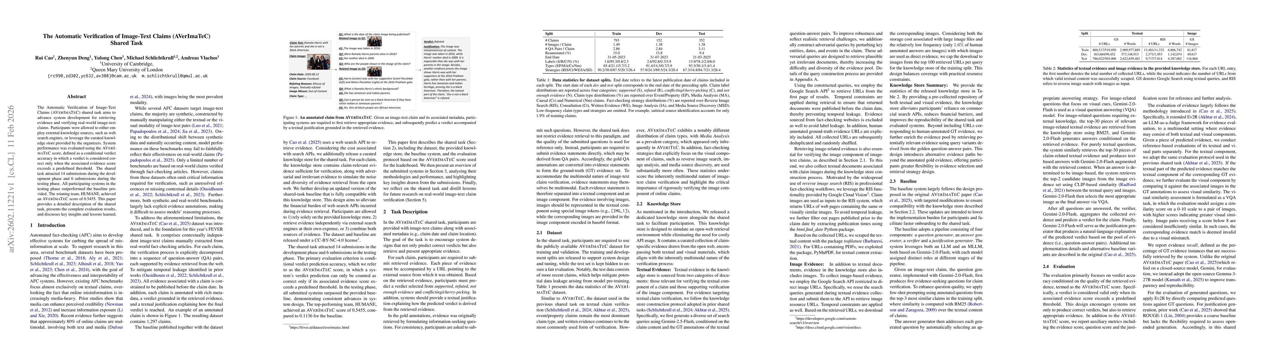 Thumbnail for The Automatic Verification of Image-Text Claims (AVerImaTeC) Shared Task