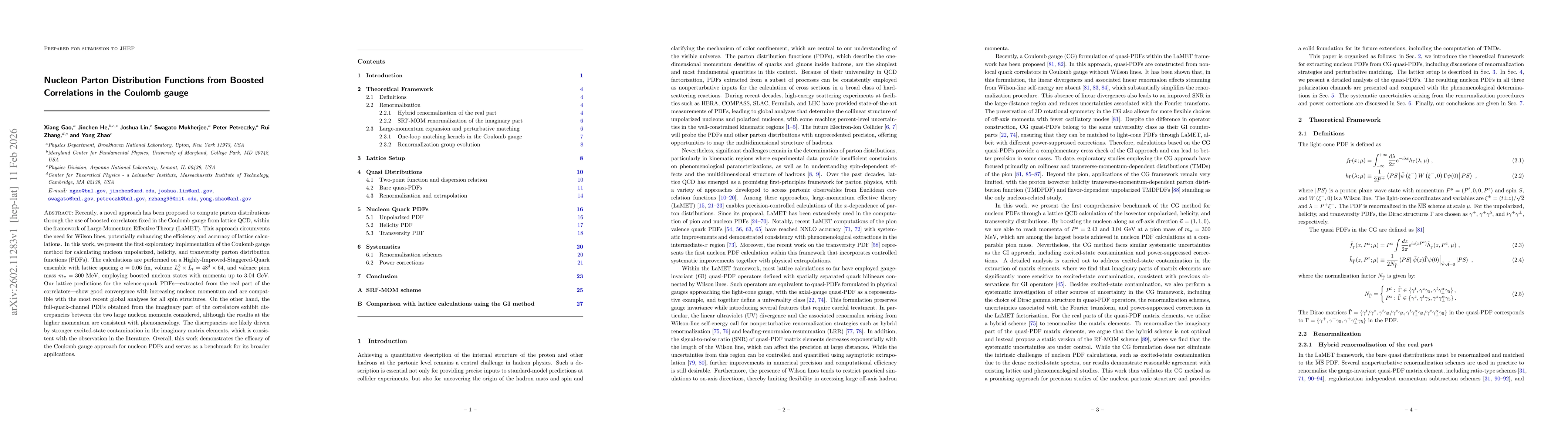 Thumbnail for Nucleon Parton Distribution Functions from Boosted Correlations in the Coulomb gauge