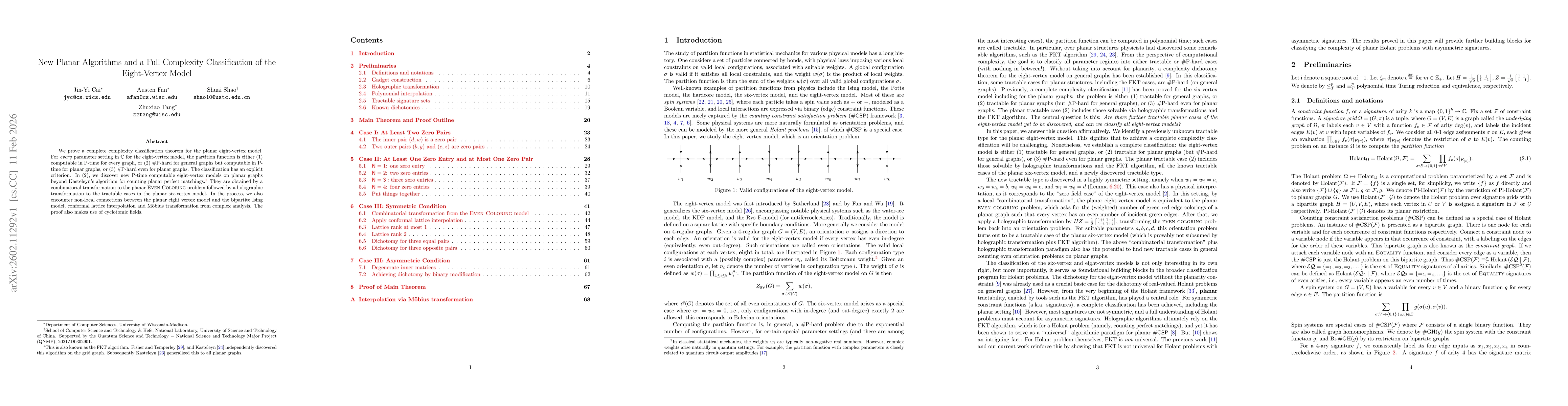 Thumbnail for New Planar Algorithms and a Full Complexity Classification of the Eight-Vertex Model