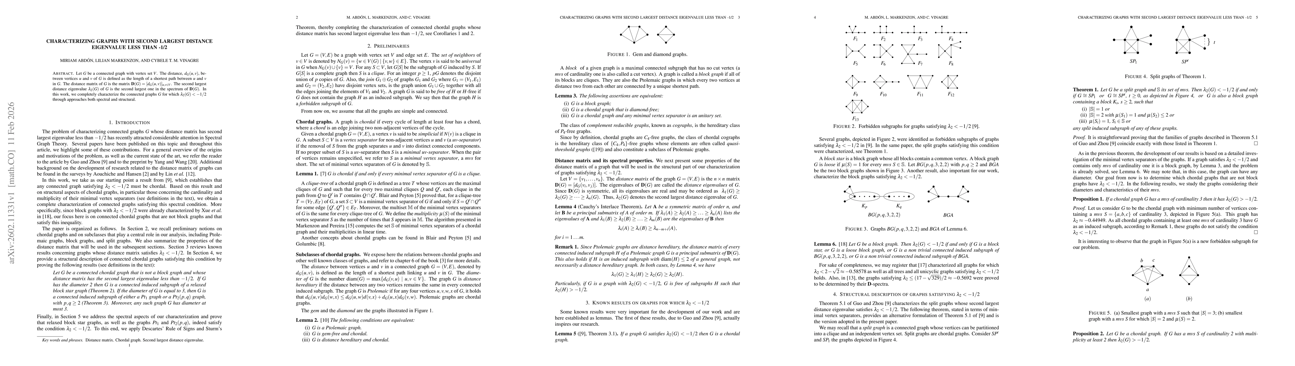 Thumbnail for Characterizing graphs with the second largest distance eigenvalue less than -1/2
