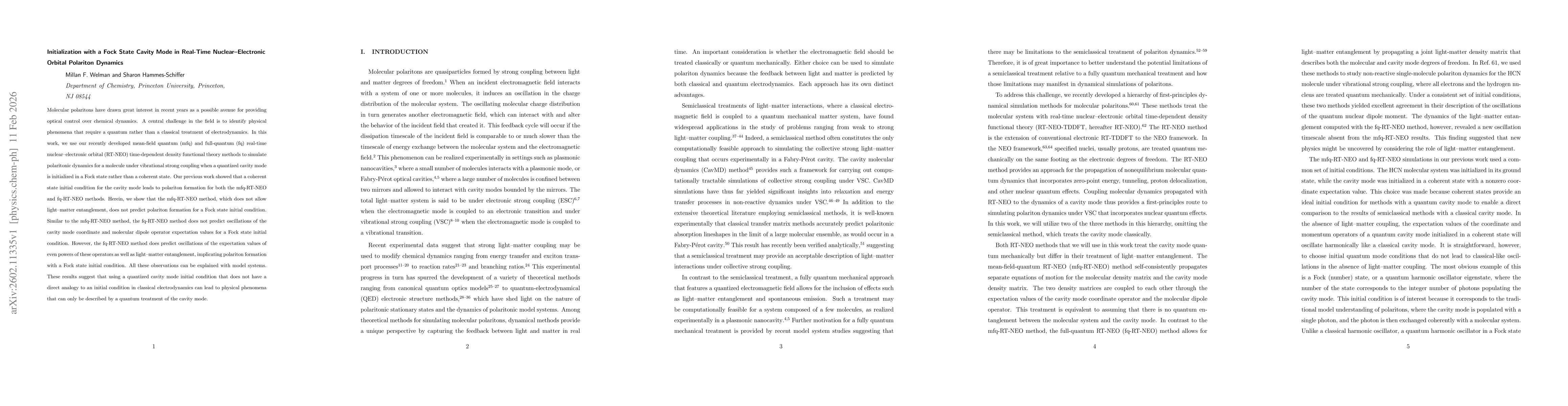 Thumbnail for Initialization with a Fock State Cavity Mode in Real-Time Nuclear--Electronic Orbital Polariton Dynamics