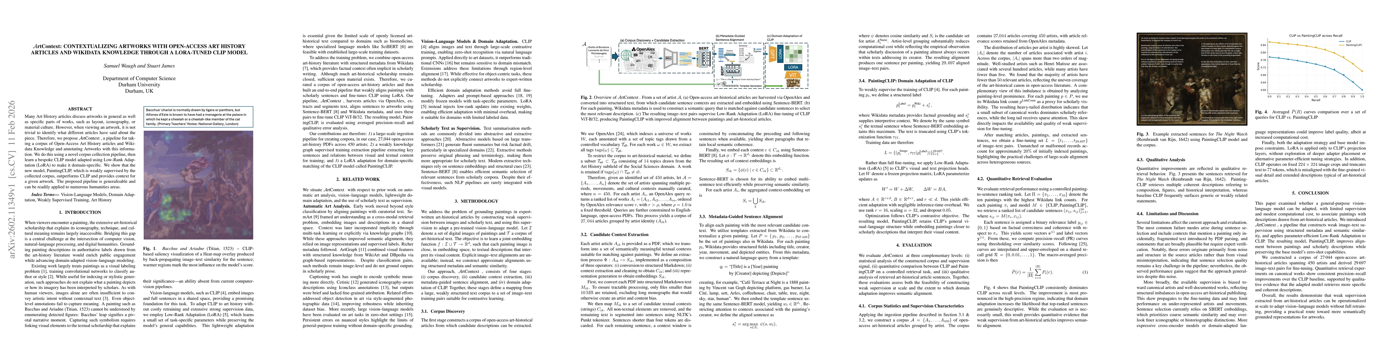 Thumbnail for ArtContext: Contextualizing Artworks with Open-Access Art History Articles and Wikidata Knowledge through a LoRA-Tuned CLIP Model