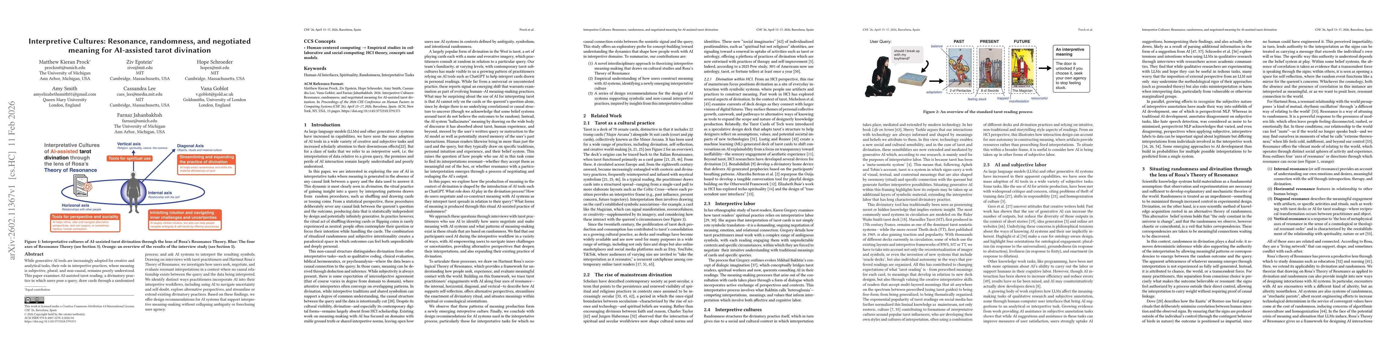 Thumbnail for Interpretive Cultures: Resonance, randomness, and negotiated meaning for AI-assisted tarot divination