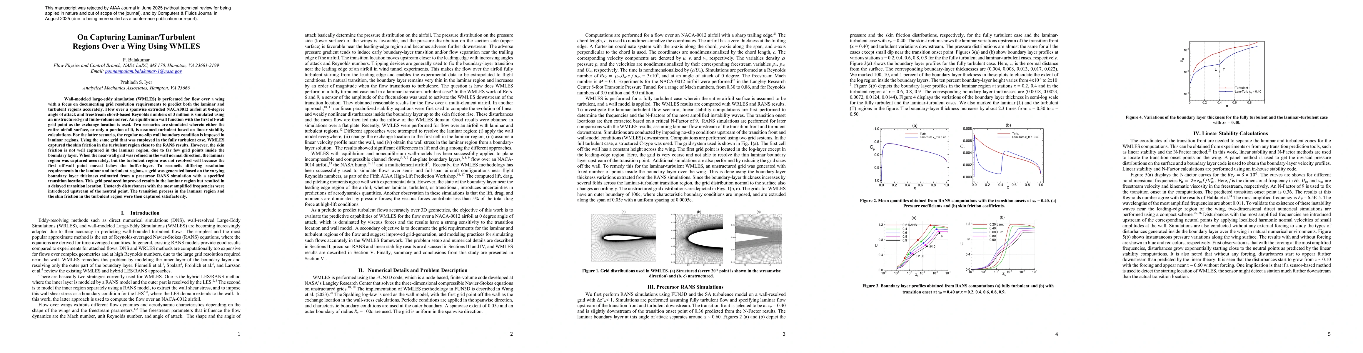 Thumbnail for On Capturing Laminar/Turbulent Regions Over a Wing Using WMLES