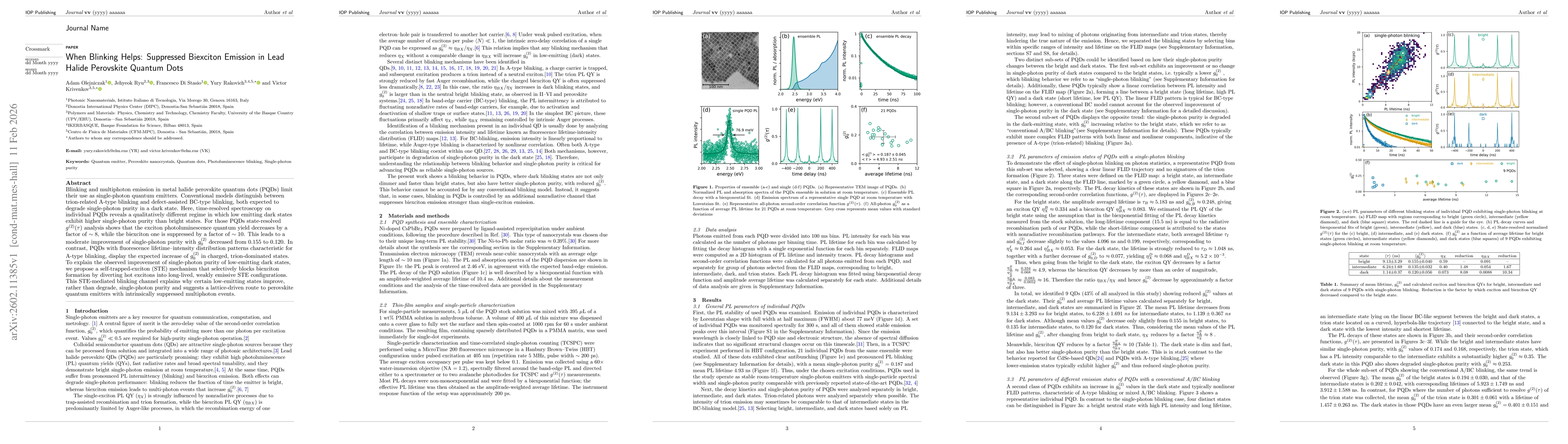 Thumbnail for When Blinking Helps: Suppressed Biexciton Emission in Lead Halide Perovskite Quantum Dots