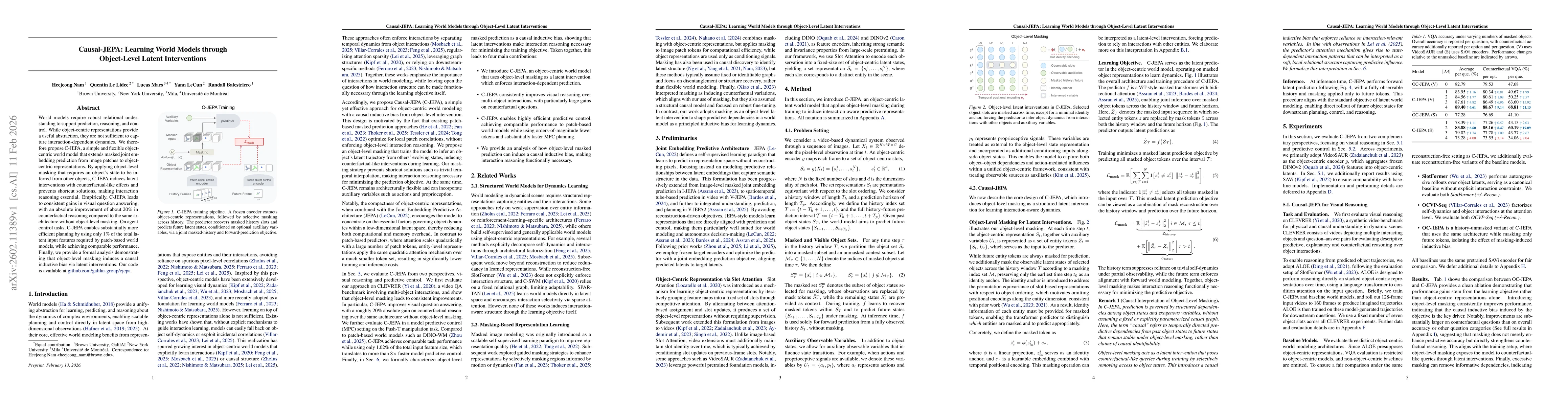 Thumbnail for Causal-JEPA: Learning World Models through Object-Level Latent Interventions