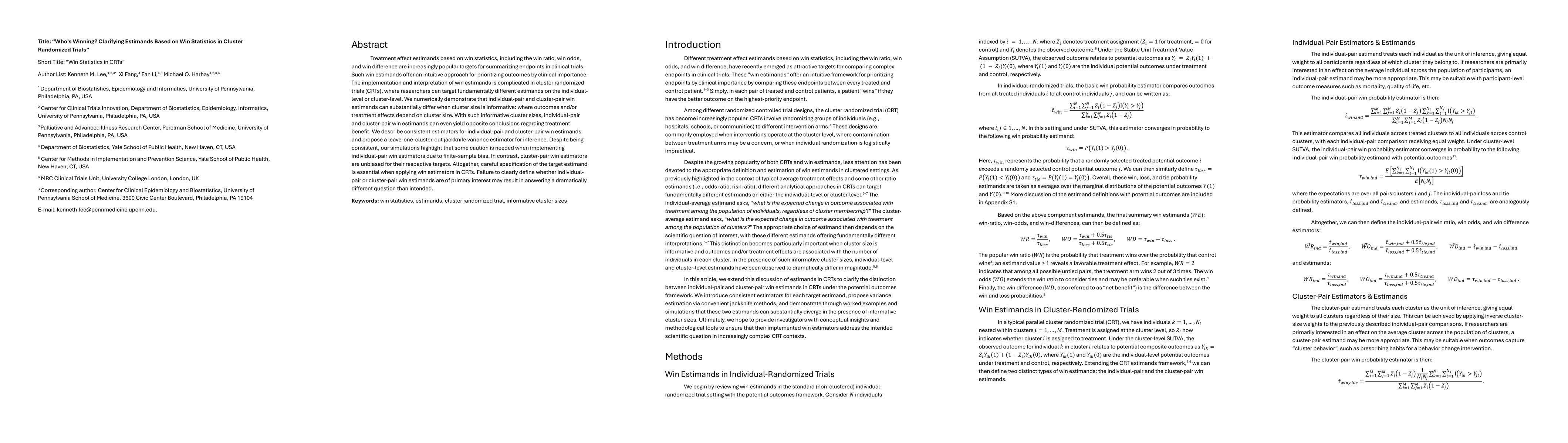 Thumbnail for Who's Winning? Clarifying Estimands Based on Win Statistics in Cluster Randomized Trials