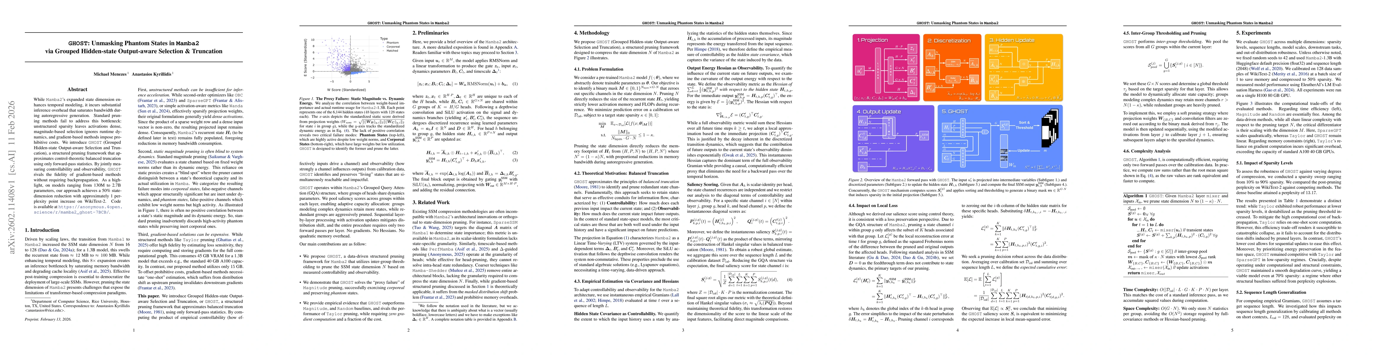 Thumbnail for GHOST: Unmasking Phantom States in Mamba2 via Grouped Hidden-state Output-aware Selection & Truncation