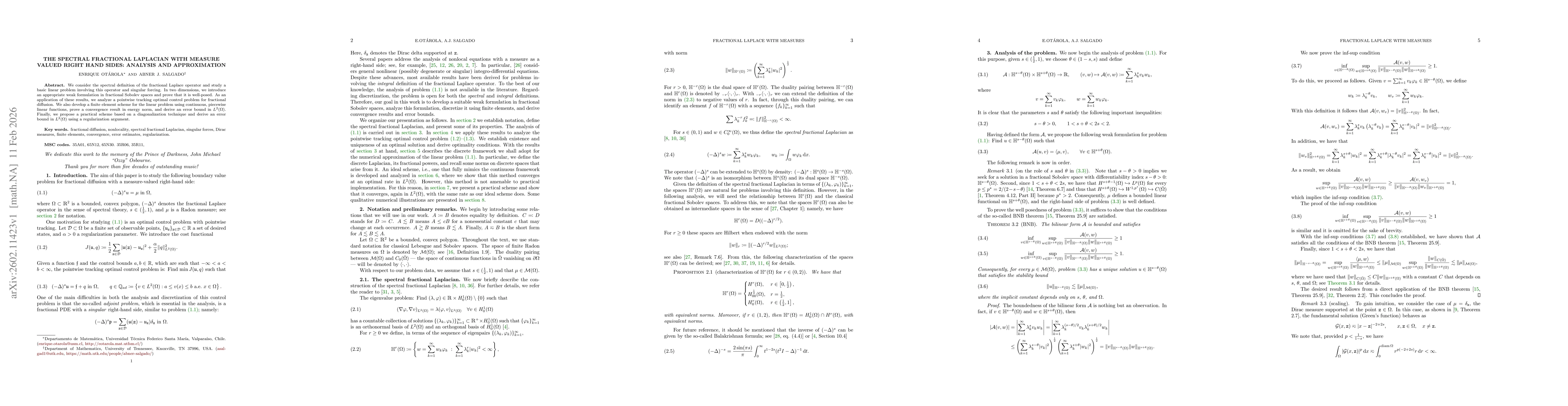 Thumbnail for The spectral fractional Laplacian with measure valued right hand sides: analysis and approximation