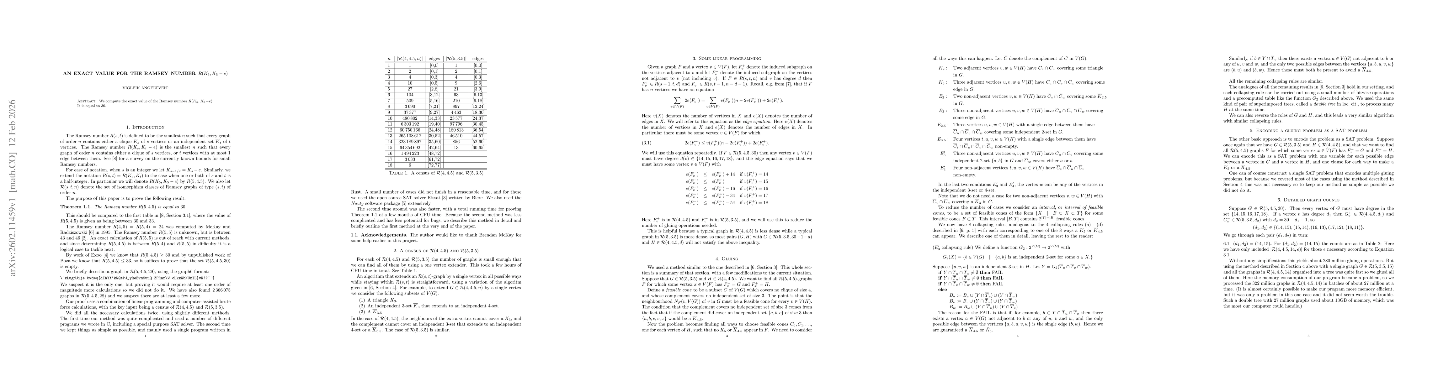 Thumbnail for An exact value for the Ramsey number $R(K_5, K_{5-e})$