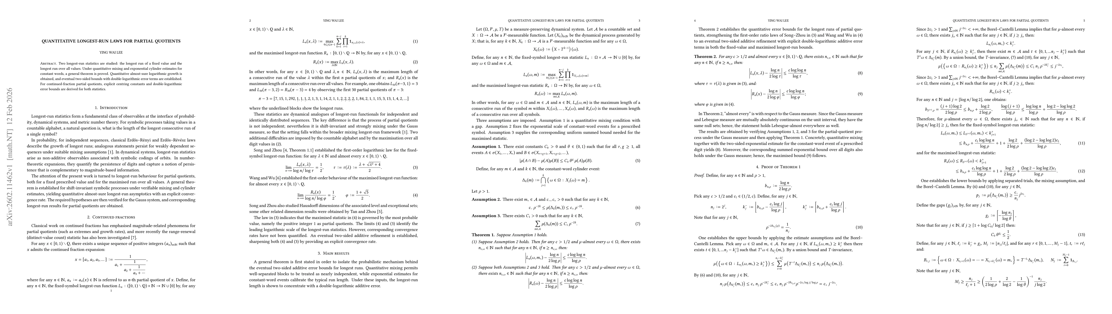 Thumbnail for Quantitative longest-run laws for partial quotients