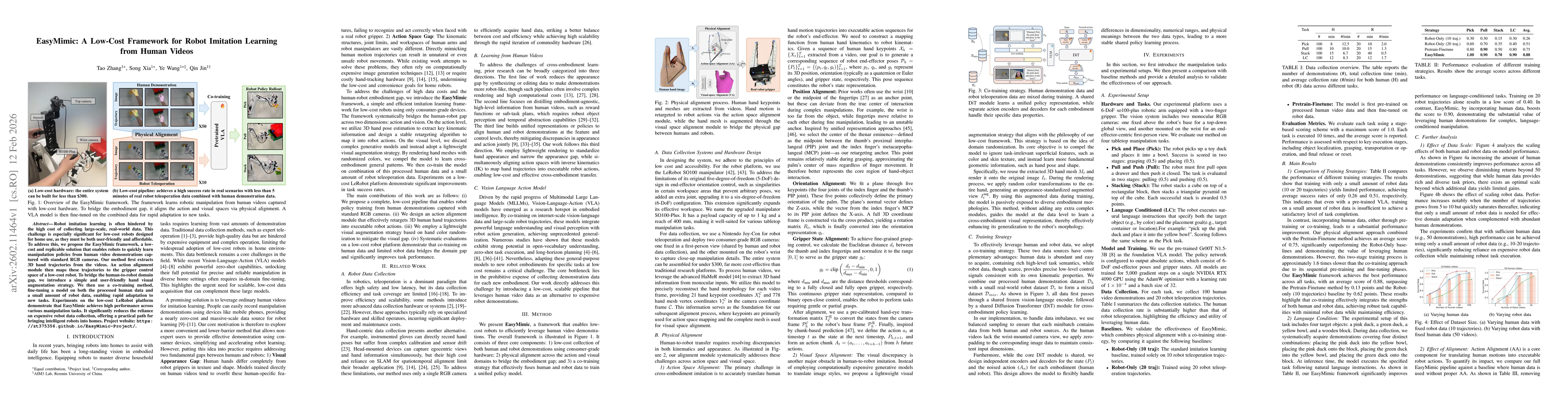 Thumbnail for EasyMimic: A Low-Cost Framework for Robot Imitation Learning from Human Videos