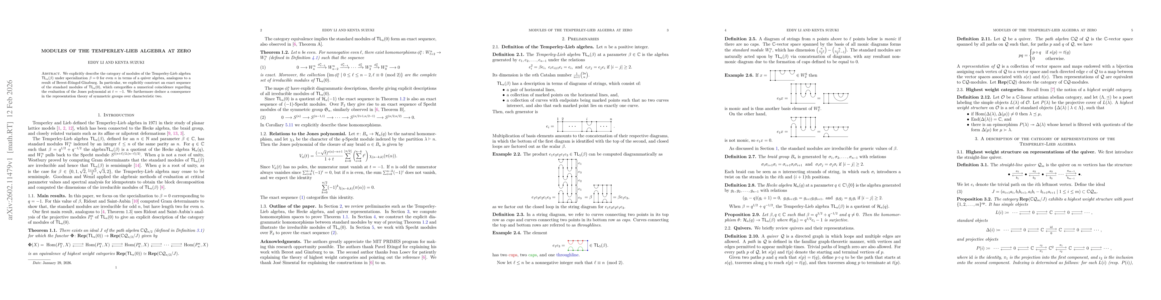 Thumbnail for Modules of the Temperley-Lieb algebra at zero
