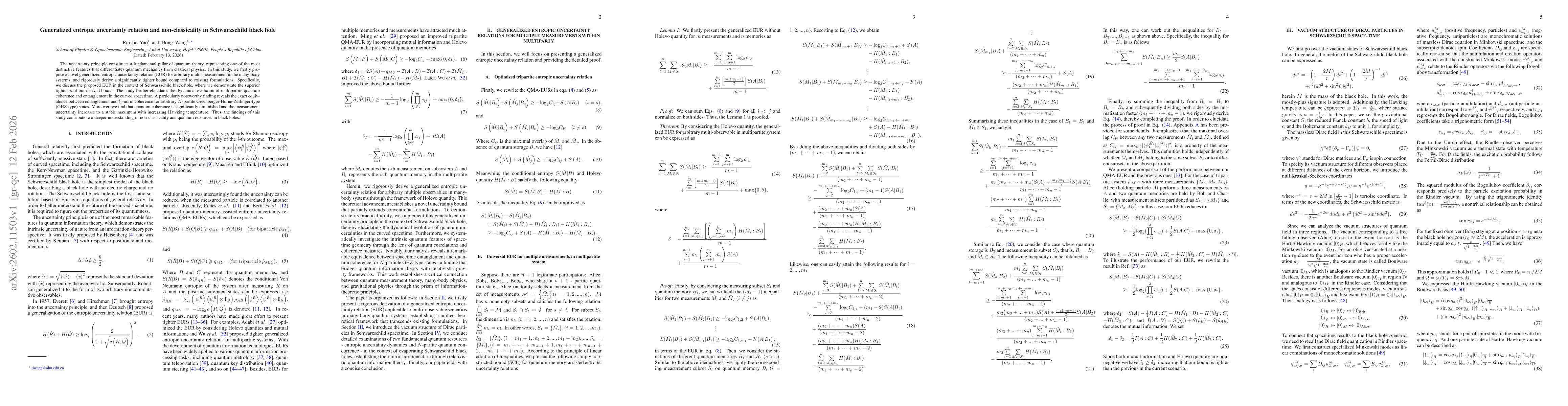 Thumbnail for Generalized entropic uncertainty relation and non-classicality in Schwarzschild black hole