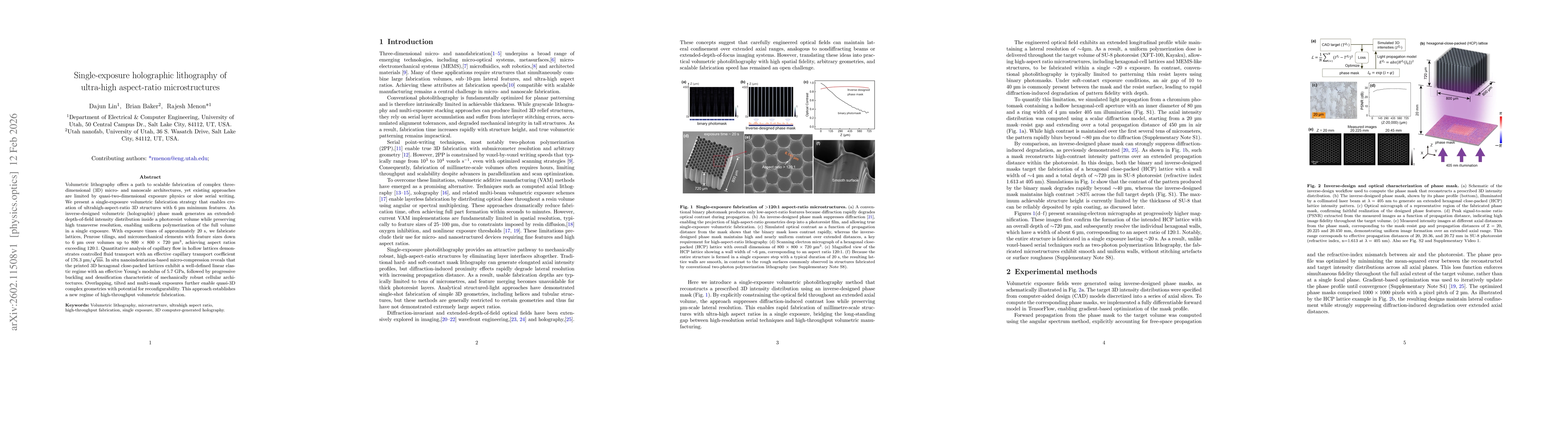 Thumbnail for Single-exposure holographic lithography of ultra-high aspect-ratio microstructures