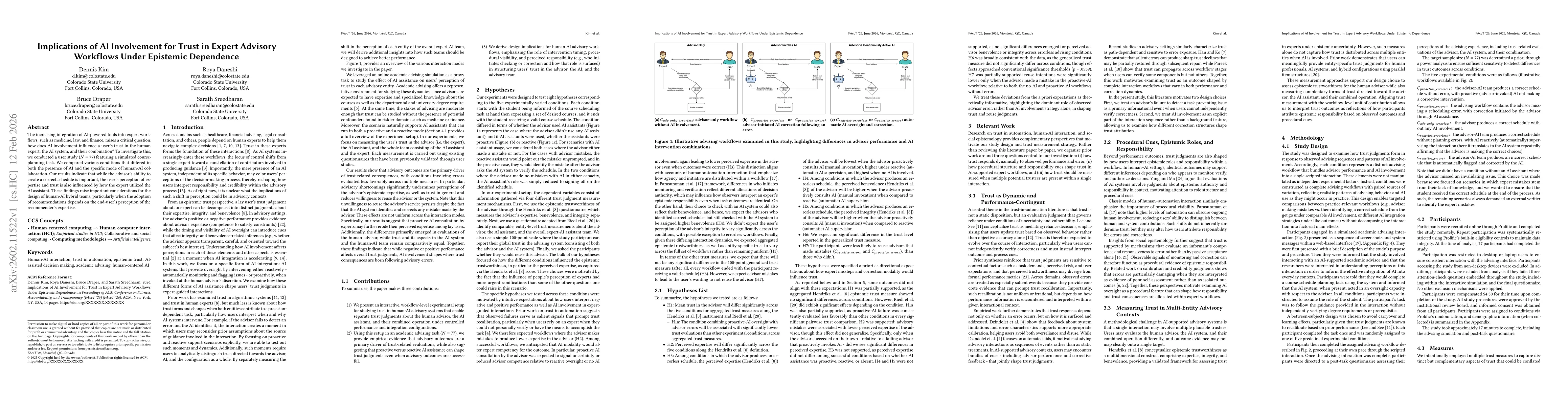 Thumbnail for Implications of AI Involvement for Trust in Expert Advisory Workflows Under Epistemic Dependence