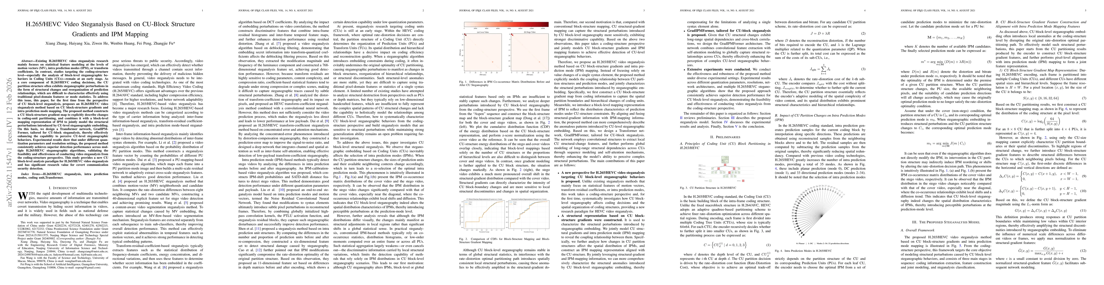 Thumbnail for H.265/HEVC Video Steganalysis Based on CU Block Structure Gradients and IPM Mapping