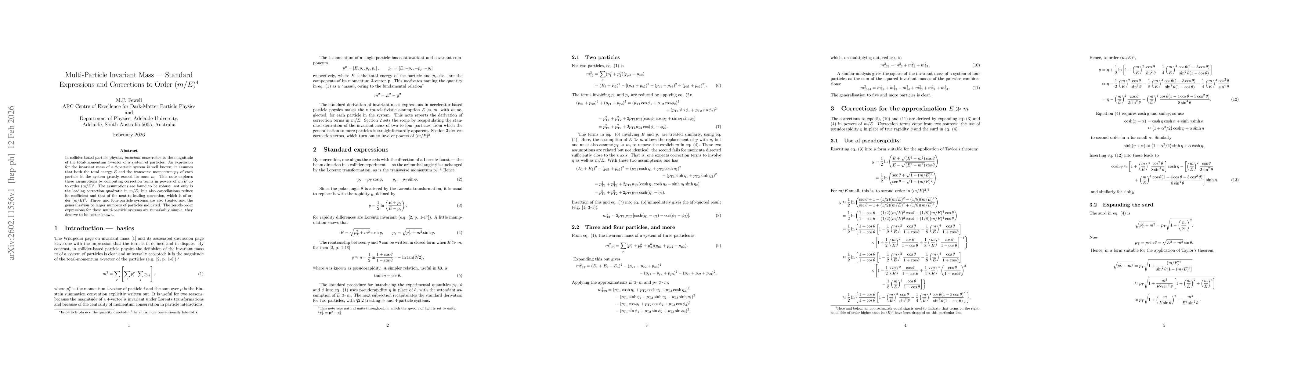 Thumbnail for Multi-Particle Invariant Mass -- Standard Expressions and Corrections to Order $(m/E)^4$