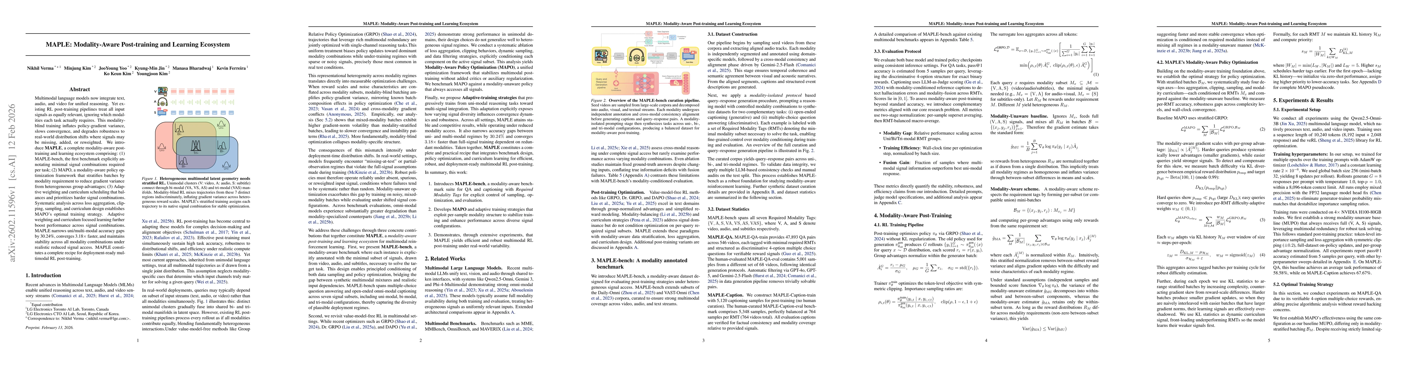 Thumbnail for MAPLE: Modality-Aware Post-training and Learning Ecosystem