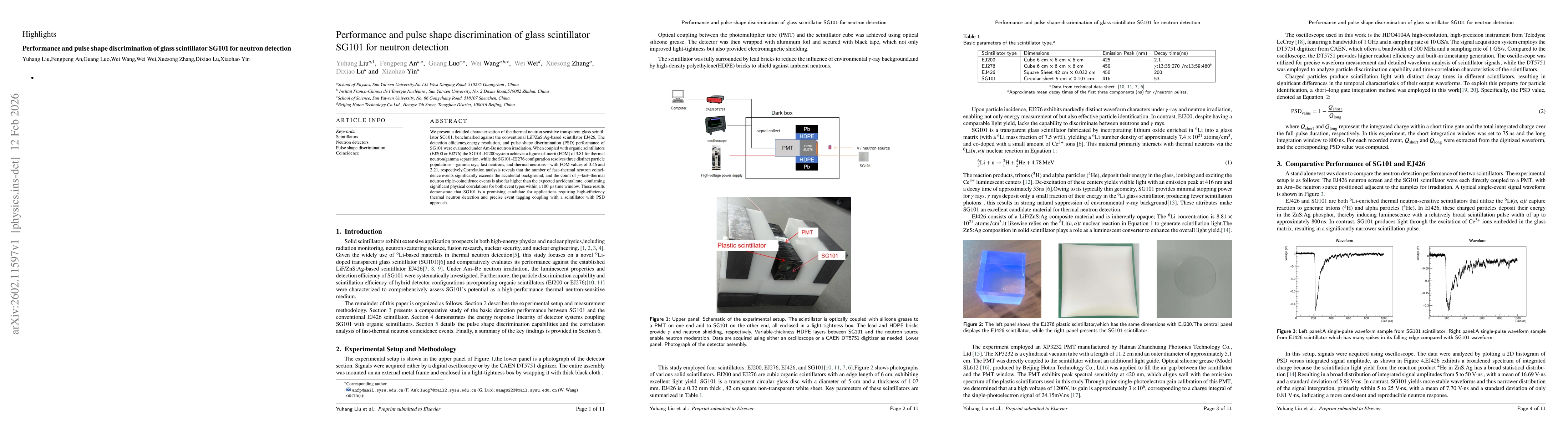 Thumbnail for Performance and pulse shape discrimination of glass scintillator SG101 for neutron detection