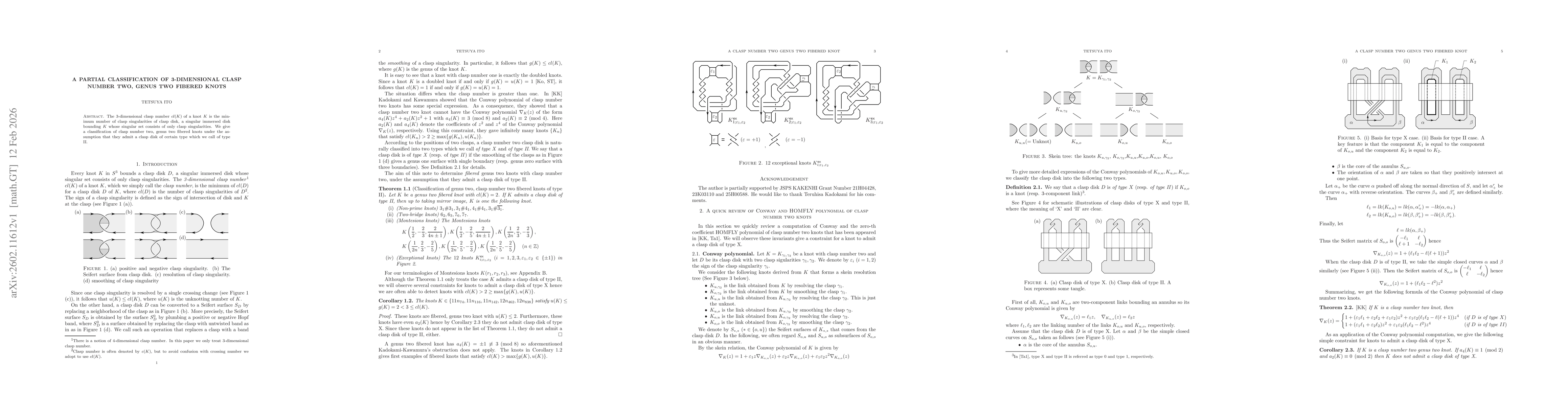 Thumbnail for A partial classification of 3-dimensional clasp number two, genus two fibered knots