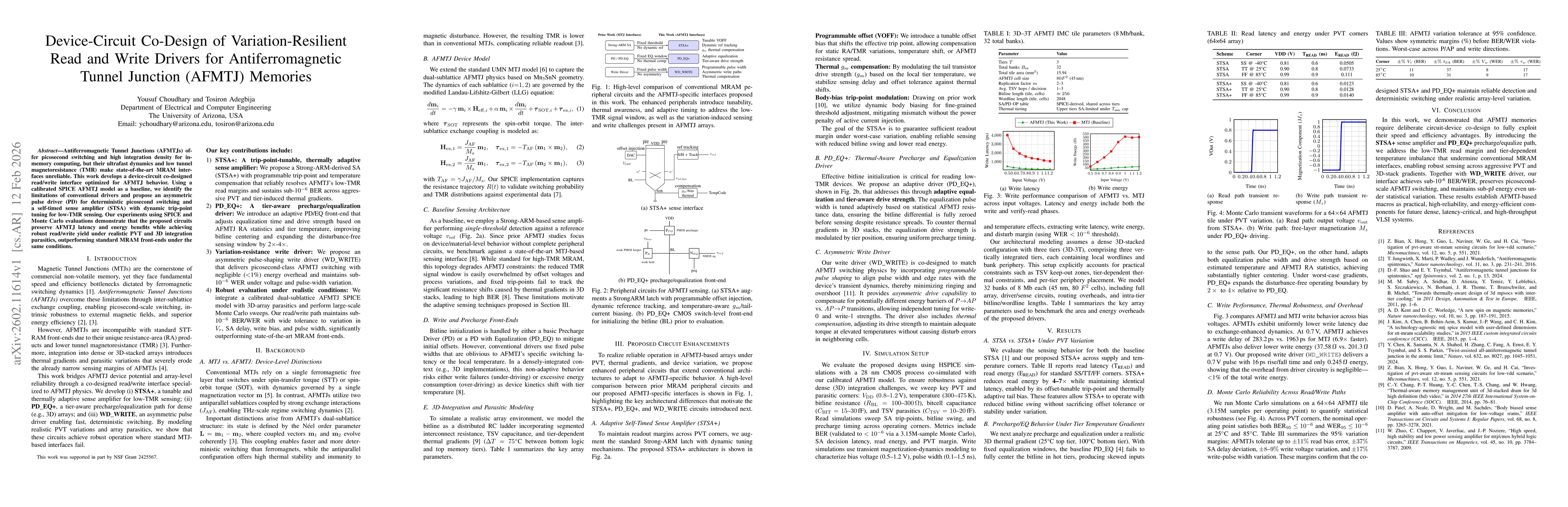 Thumbnail for Device-Circuit Co-Design of Variation-Resilient Read and Write Drivers for Antiferromagnetic Tunnel Junction (AFMTJ) Memories