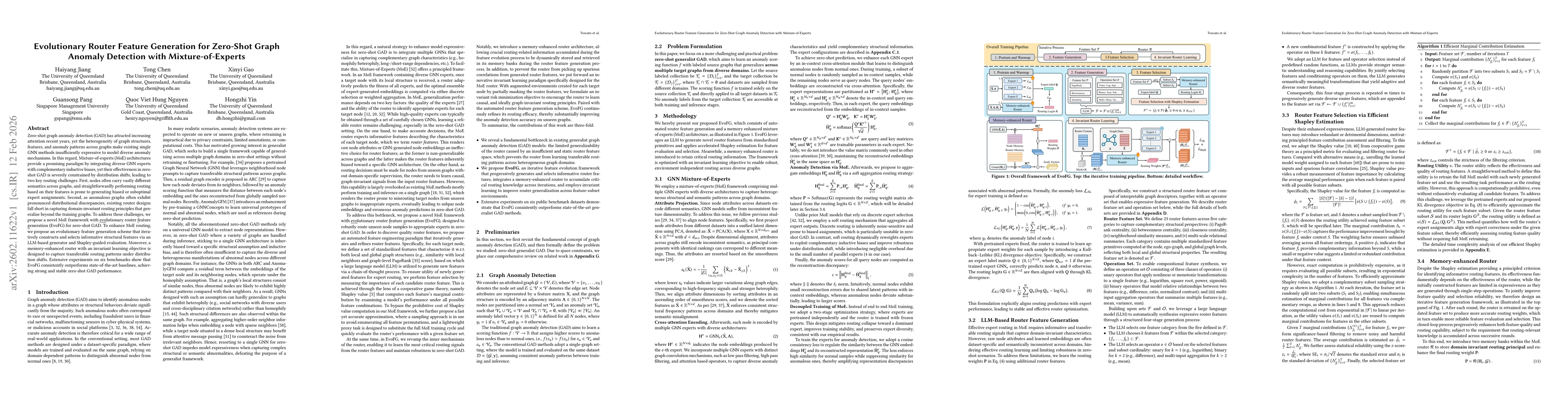 Thumbnail for Evolutionary Router Feature Generation for Zero-Shot Graph Anomaly Detection with Mixture-of-Experts