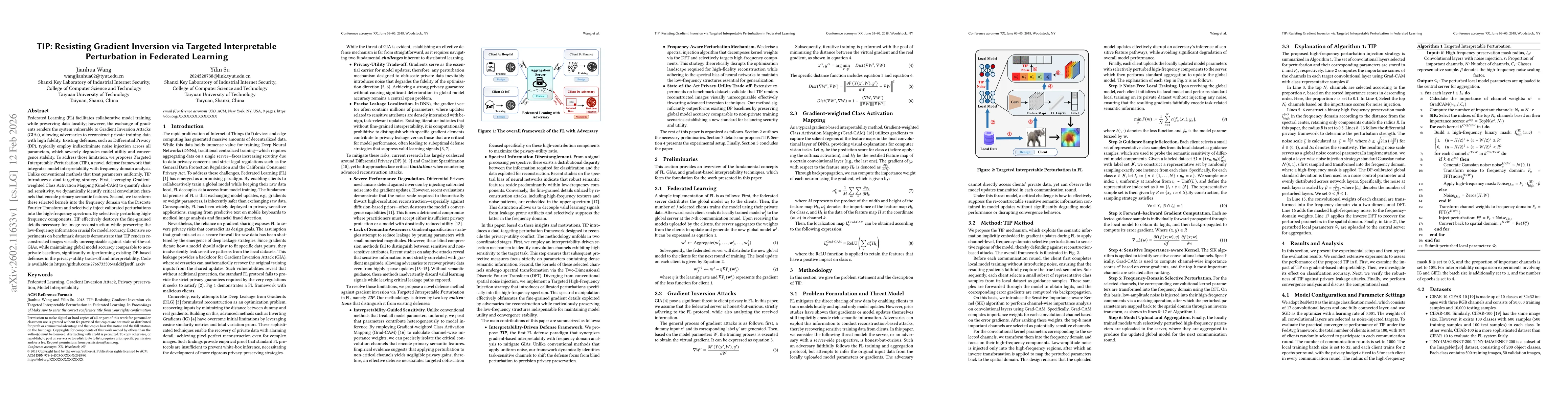 Thumbnail for TIP: Resisting Gradient Inversion via Targeted Interpretable Perturbation in Federated Learning