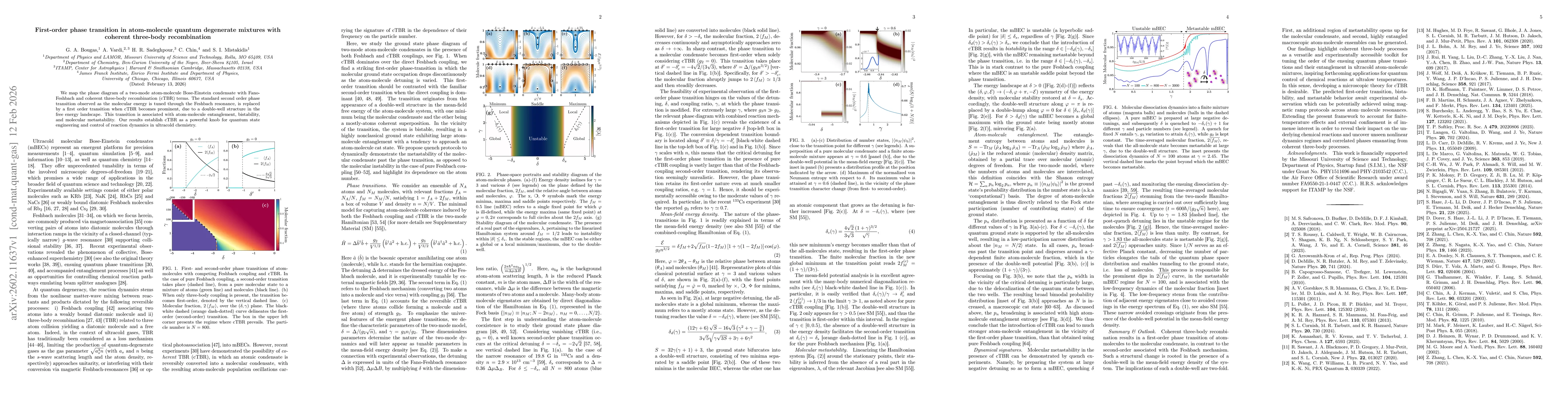 Thumbnail for First-order phase transition in atom-molecule quantum degenerate mixtures with coherent three-body recombination