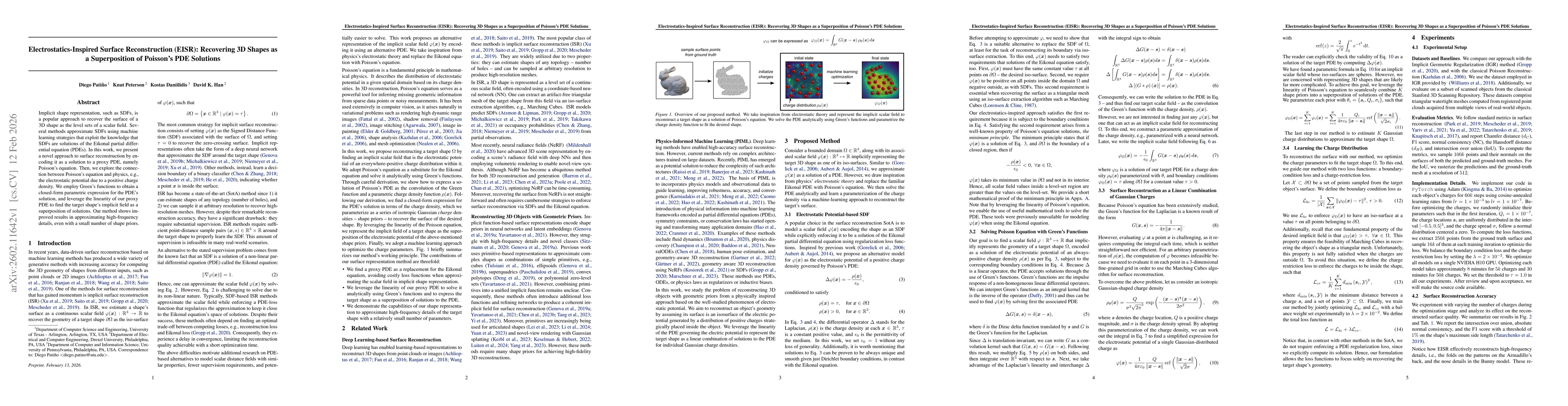 Thumbnail for Electrostatics-Inspired Surface Reconstruction (EISR): Recovering 3D Shapes as a Superposition of Poisson's PDE Solutions