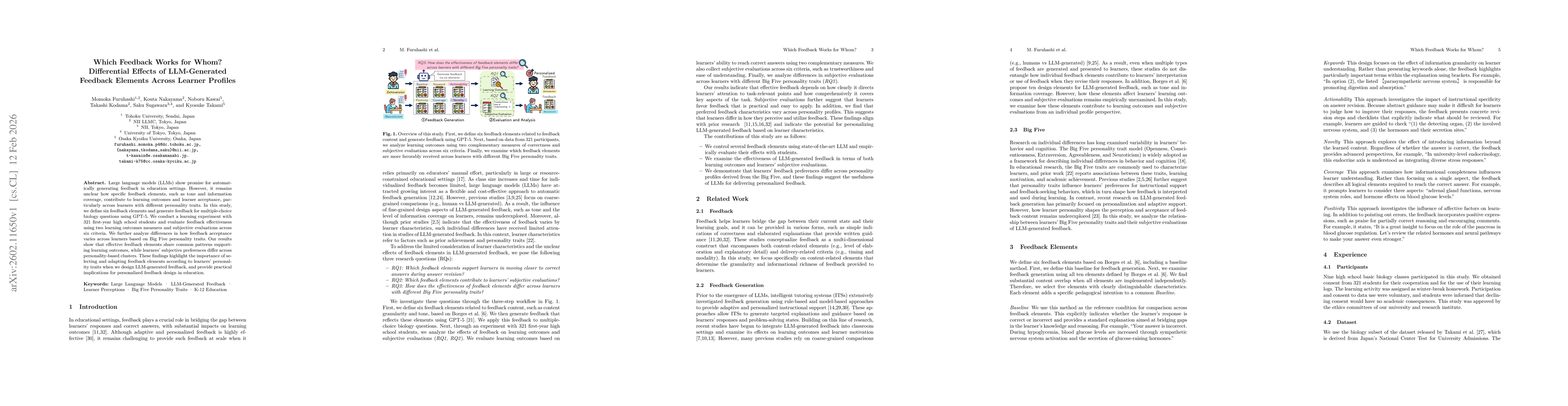 Thumbnail for Which Feedback Works for Whom? Differential Effects of LLM-Generated Feedback Elements Across Learner Profiles