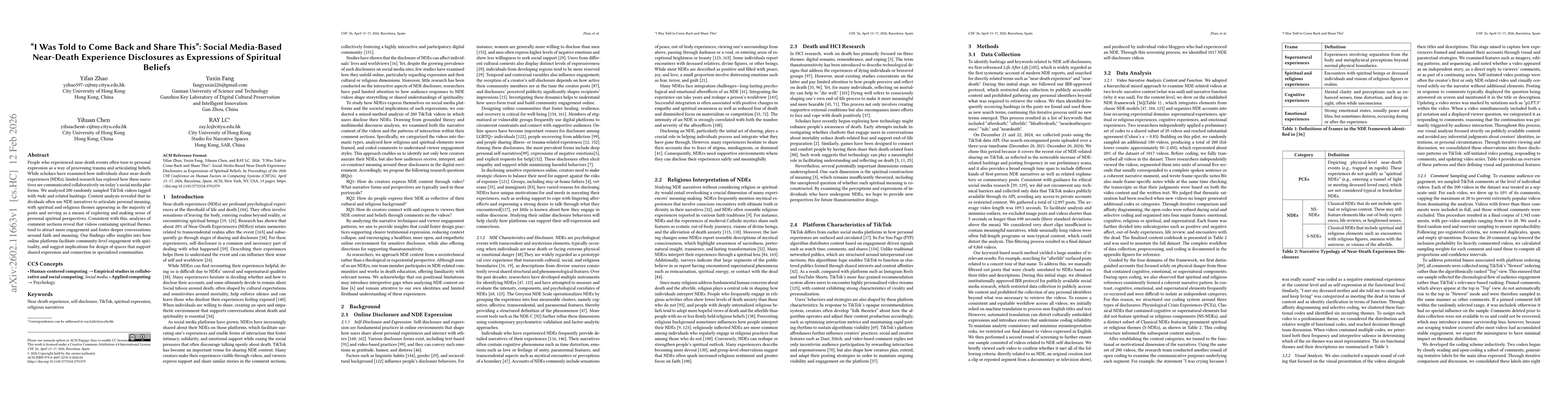 Thumbnail for "I Was Told to Come Back and Share This": Social Media-Based Near-Death Experience Disclosures as Expressions of Spiritual Beliefs
