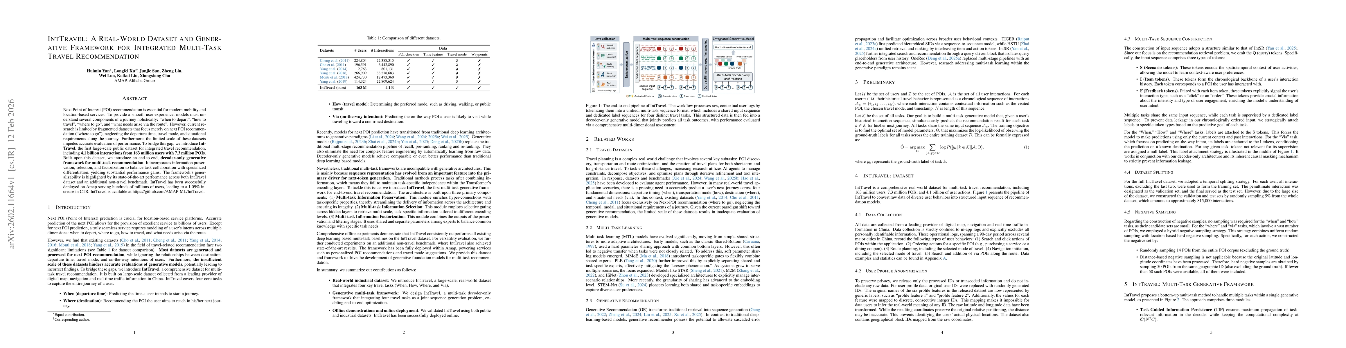 Thumbnail for IntTravel: A Real-World Dataset and Generative Framework for Integrated Multi-Task Travel Recommendation