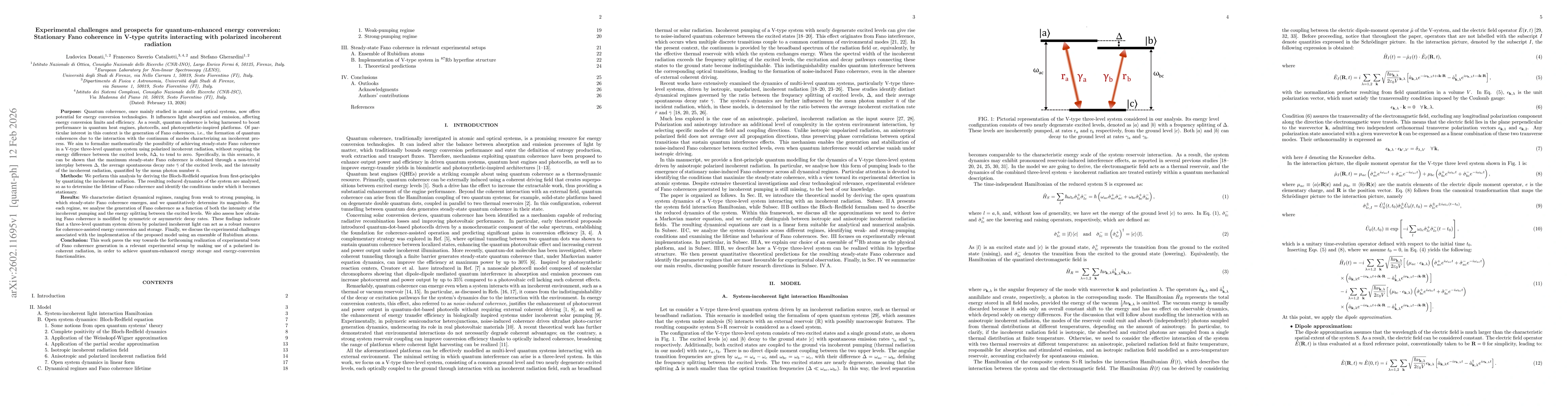 Thumbnail for Experimental challenges and prospects for quantum-enhanced energy conversion: Stationary Fano coherence in V-type qutrits interacting with polarized incoherent radiation