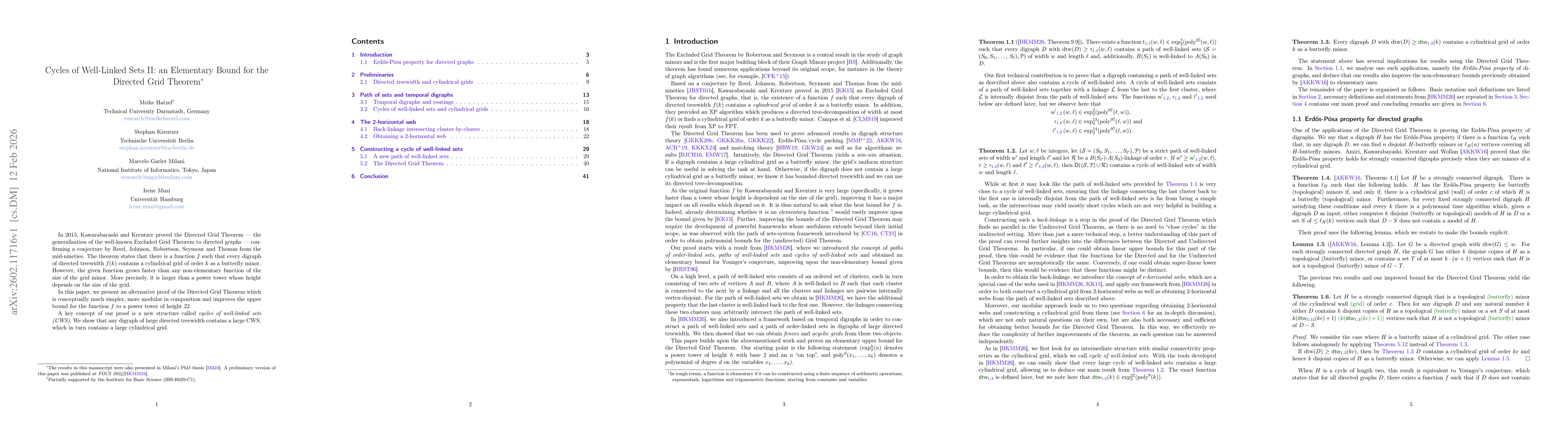 Thumbnail for Cycles of Well-Linked Sets II: an Elementary Bound for the Directed Grid Theorem