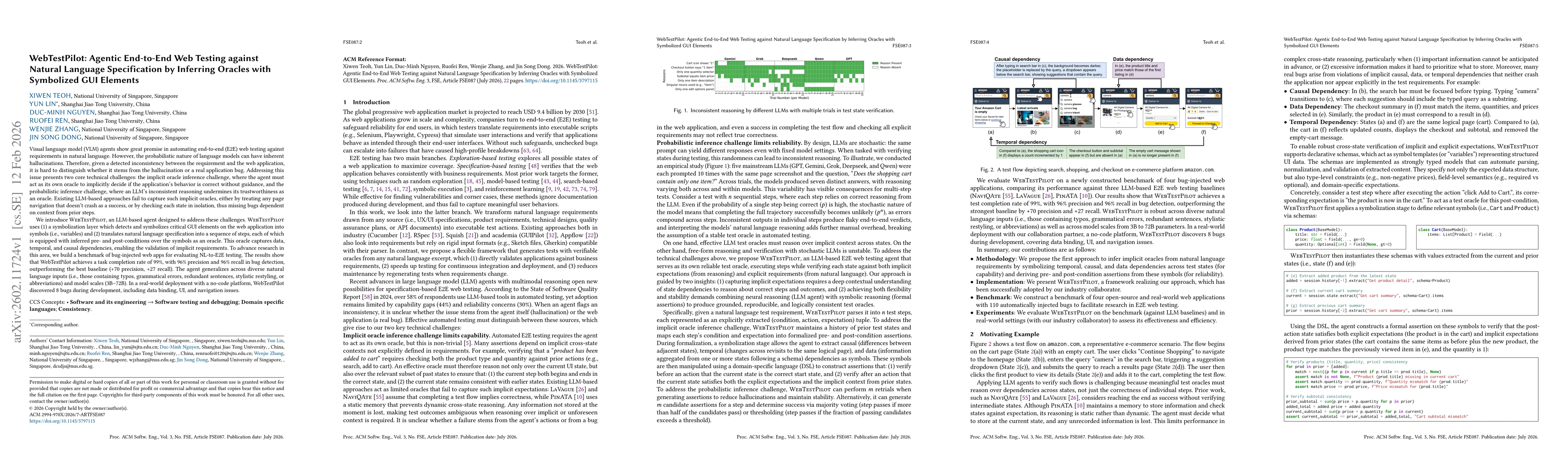 Thumbnail for WebTestPilot: Agentic End-to-End Web Testing against Natural Language Specification by Inferring Oracles with Symbolized GUI Elements