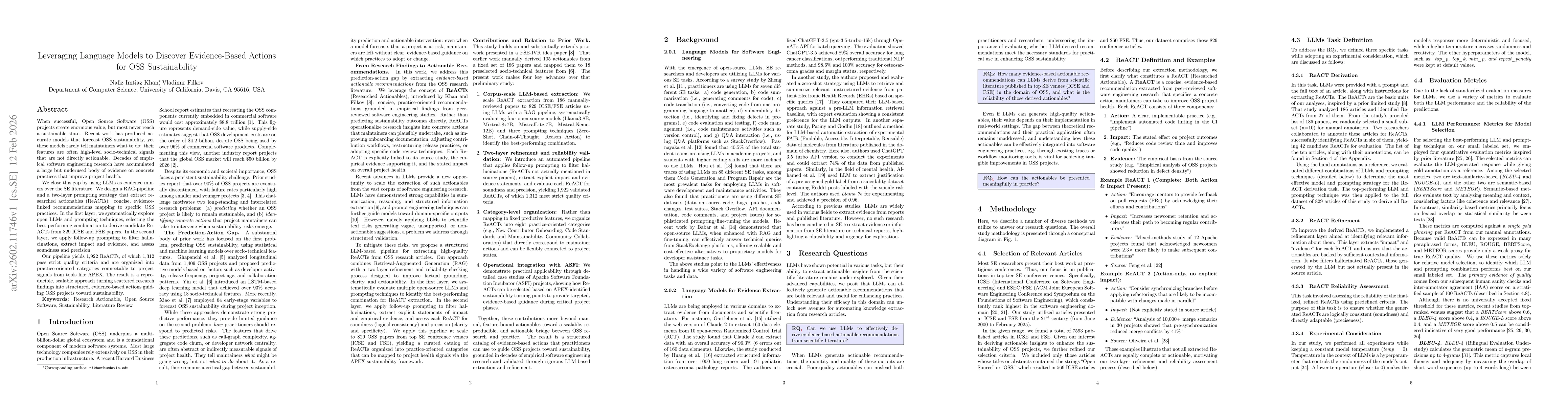 Thumbnail for Leveraging Language Models to Discover Evidence-Based Actions for OSS Sustainability