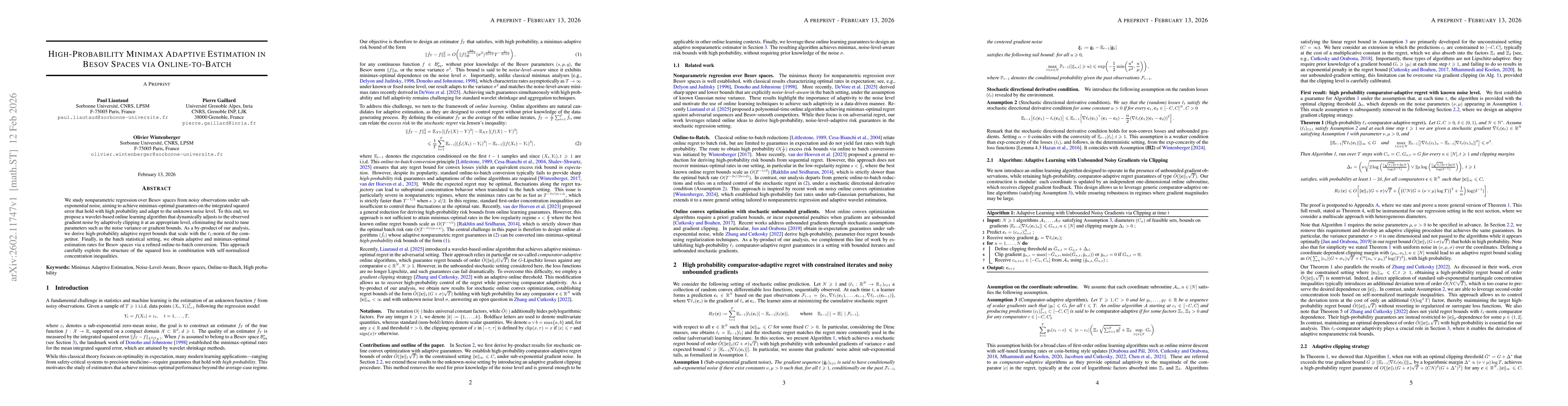 Thumbnail for High-Probability Minimax Adaptive Estimation in Besov Spaces via Online-to-Batch