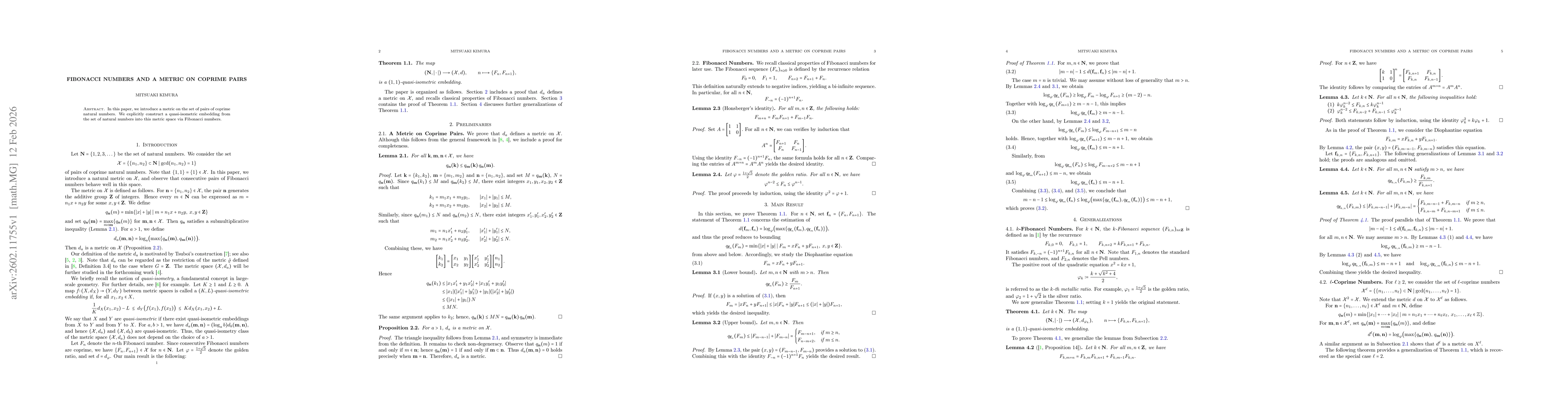Thumbnail for Fibonacci numbers and a metric on coprime pairs