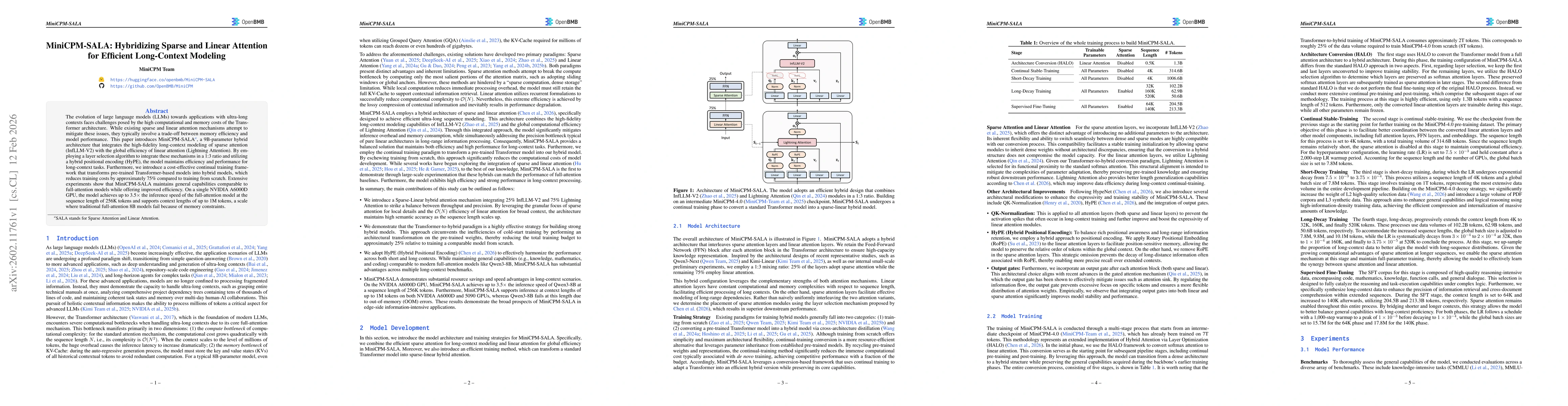 Thumbnail for MiniCPM-SALA: Hybridizing Sparse and Linear Attention for Efficient Long-Context Modeling