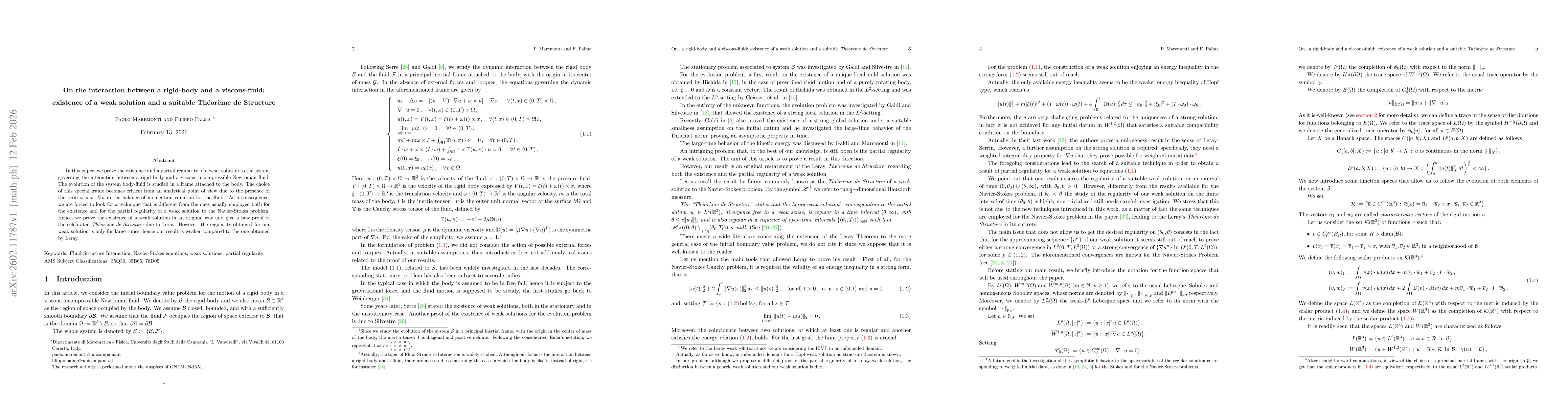 Thumbnail for On the interaction between a rigid-body and a viscous-fluid: existence of a weak solution and a suitable Théorème de Structure