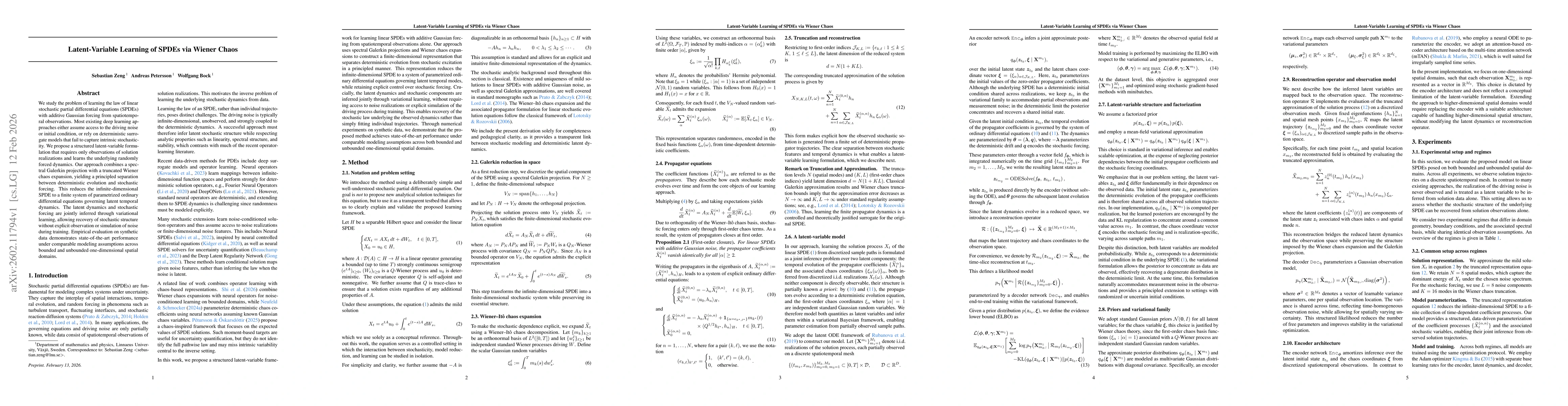 Thumbnail for Latent-Variable Learning of SPDEs via Wiener Chaos