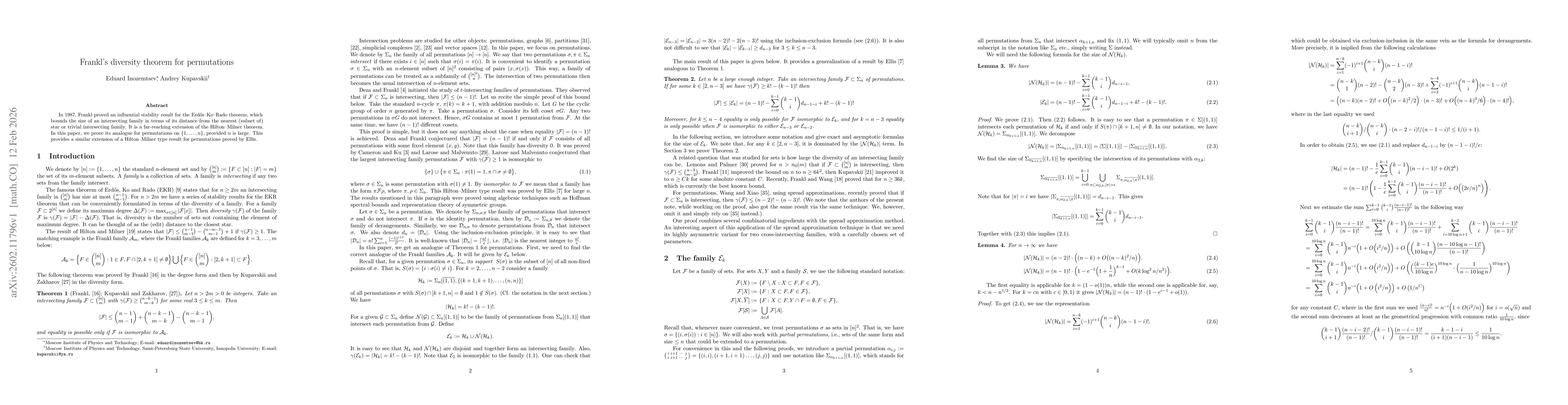 Thumbnail for Frankl's diversity theorem for permutations