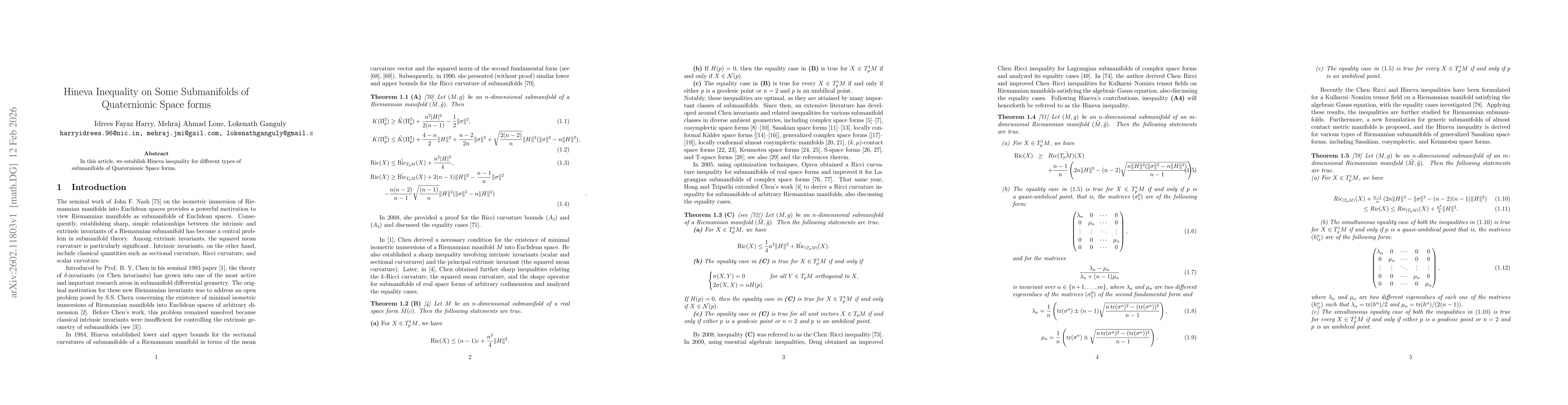 Thumbnail for Hineva Inequality on Some Submanifolds of Quaternionic Space forms