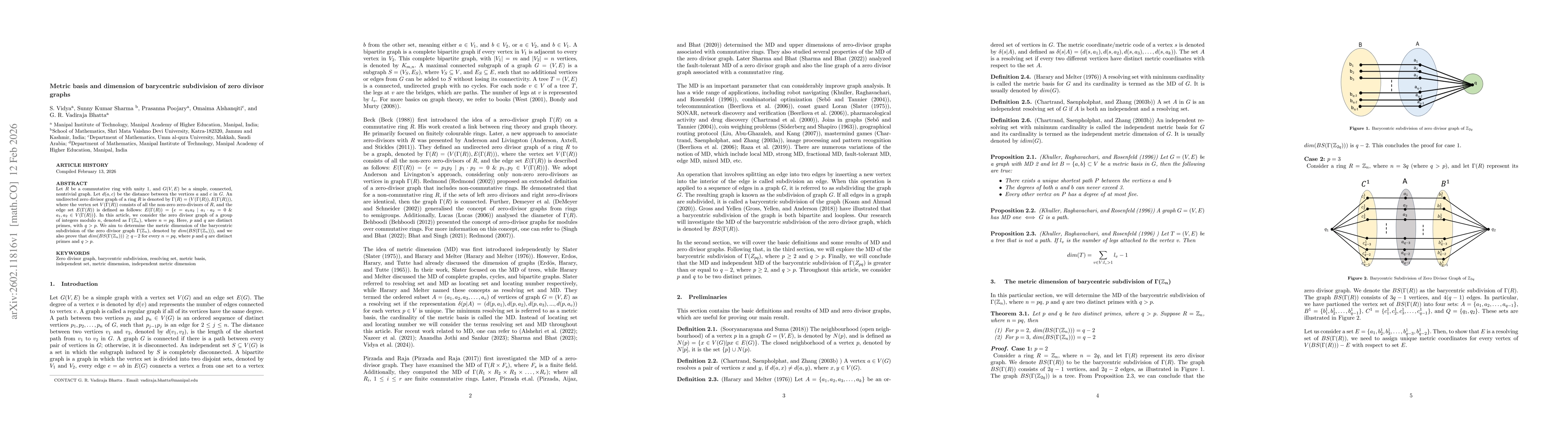 Thumbnail for Metric basis and dimension of barycentric subdivision of zero divisor graphs