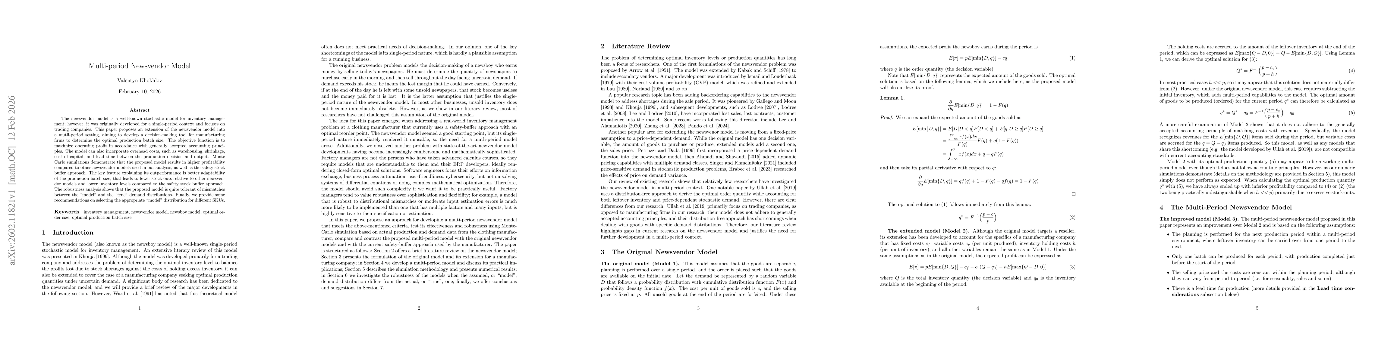 Thumbnail for Multi-period Newsvendor Model