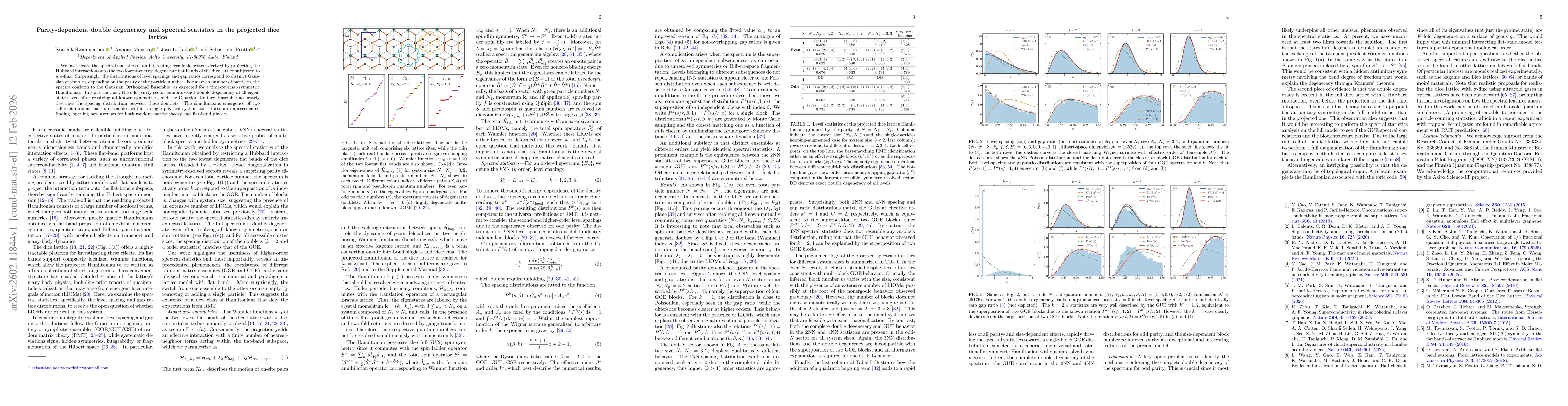 Thumbnail for Parity-dependent double degeneracy and spectral statistics in the projected dice lattice