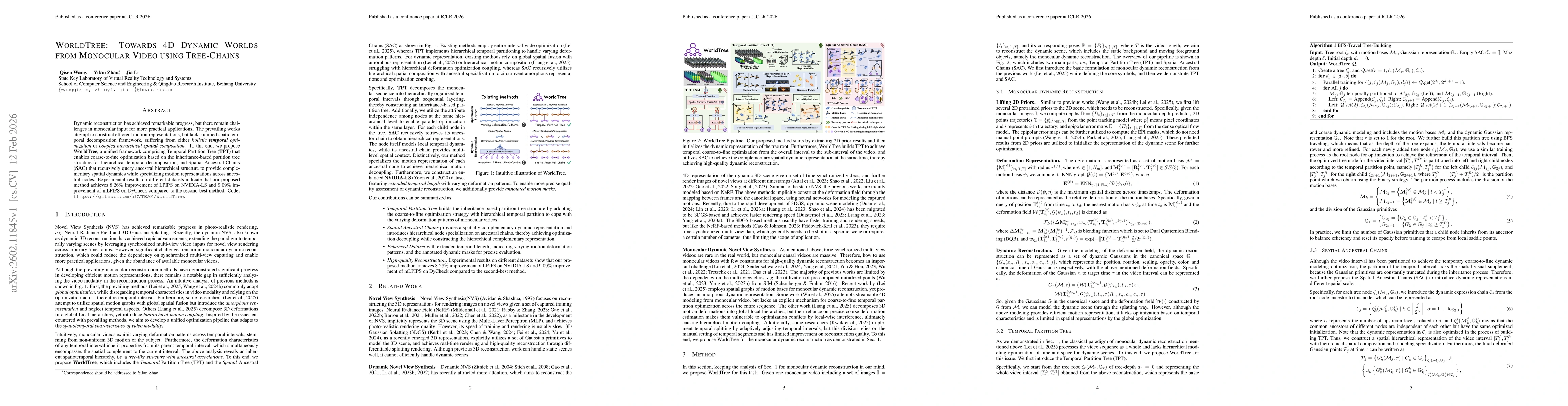 Thumbnail for WorldTree: Towards 4D Dynamic Worlds from Monocular Video using Tree-Chains