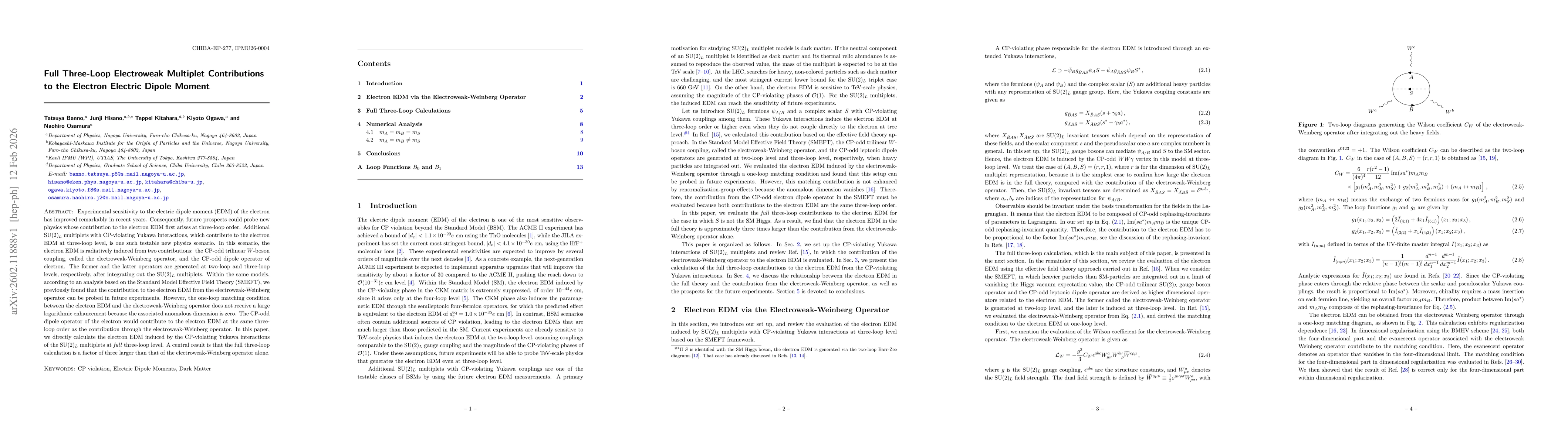 Thumbnail for Full Three-Loop Electroweak Multiplet Contributions to the Electron Electric Dipole Moment