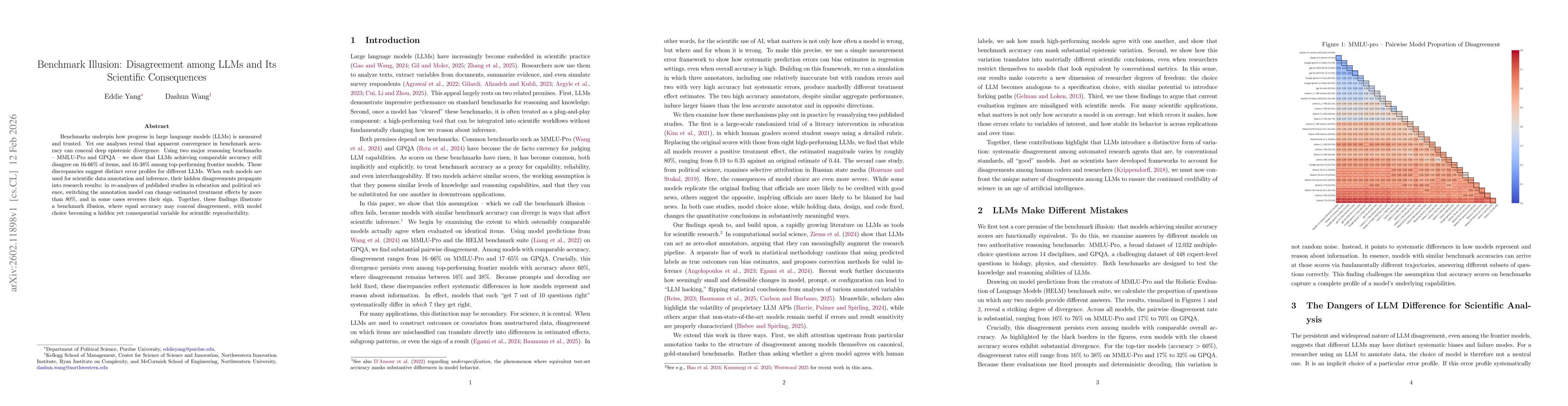 Thumbnail for Benchmark Illusion: Disagreement among LLMs and Its Scientific Consequences